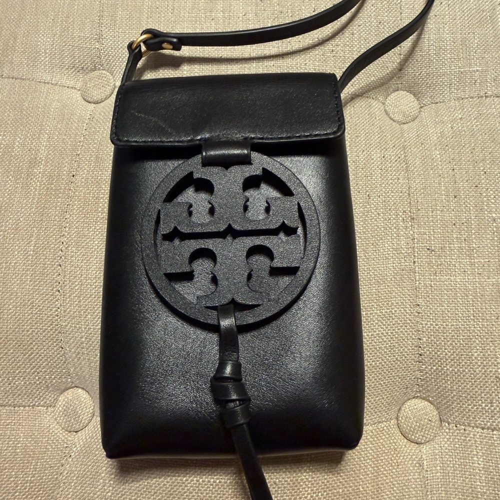 Tory Burch Miller Phone Crossbody Bag Black Leather